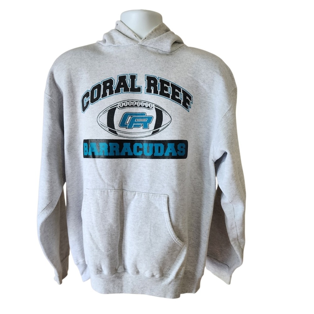 Vintage Riddell Coral Reef Barracudas Hoodie Mens Large Gray Football Sweatshirt